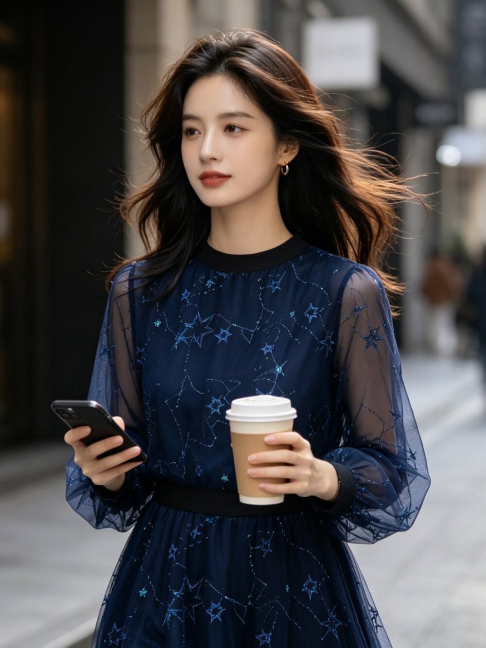 Celestial Star Constellation Navy Tulle Maxi Skirt | Sequined Mesh A-Line
